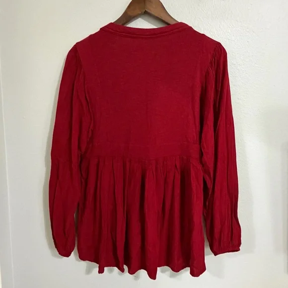 Knox Rose Embroidered V-neck Top Long Sleeves Boho Peasant Size Small Deep Red B - Picture 2 of 11